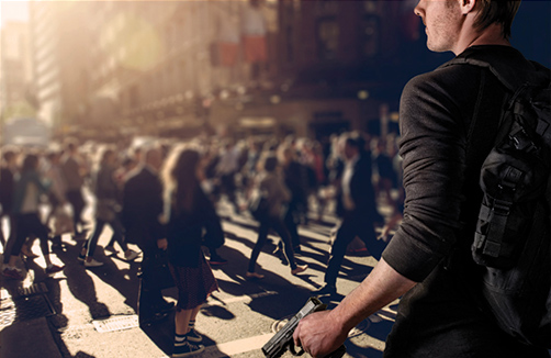 Crowded city street with Mass Shooting threat